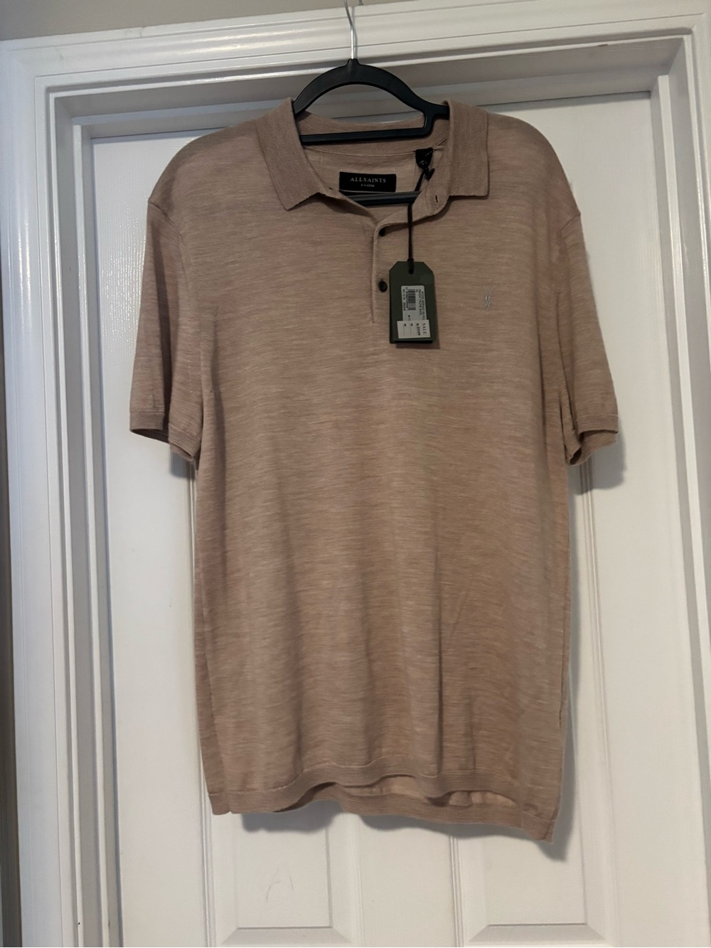 AllSaints Tan-Beige Short-Sleeve Polo Shirt